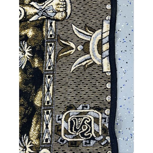 Tlaxcala Textiles Mayan Warrior Princess Blanket Yellow/Black 85 1/2” X 81” In. - Picture 4 of 10